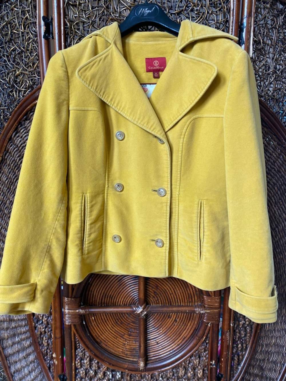 Cole Haan Size 8 Women's Double-Breasted Mustard Peacoat in Yellow